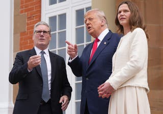 The US president greeted Sir Keir and his wife, Victoria, outside one of his hotels at Turnberry